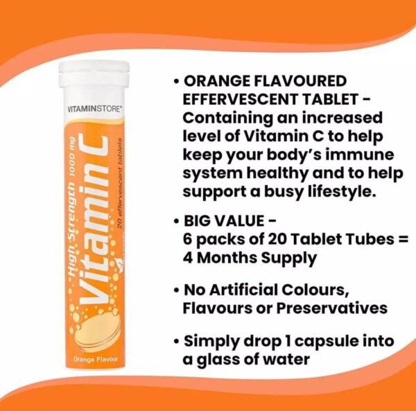 Vitamin Store 60 High Strength Vitamin C Tablets 1000mg (3 Packs of 20 Tablets) - Image 3