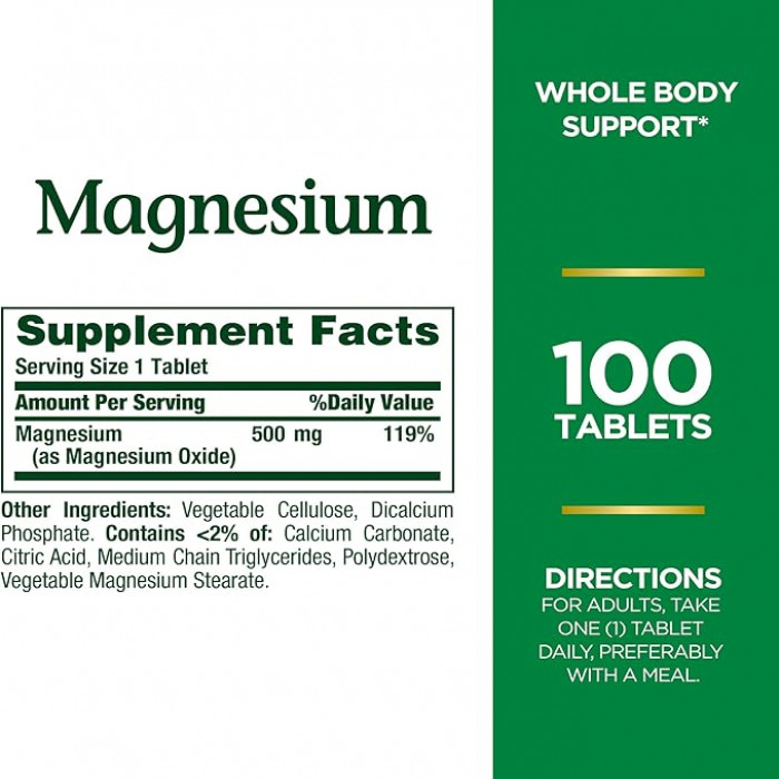 4wHDAojYFE6xoTn7pByIOQUjUH3swYcoj6voZwdP Nature's Bounty, Magnesium, 500 mg, 100 Tablets - Image 2