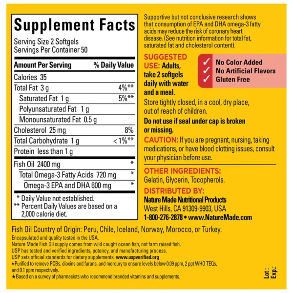 Nature Made, Fish Oil, Omega-3, 1200mg, (200 Softgels) - Image 2