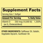 Spring Valley Vitamin D3 250 mcg (10,000 IU) 200 Softgels - Image 2