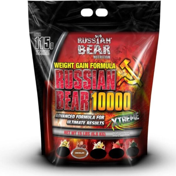 Russian Bear 10,000 Weight Gainer, Chocolate – 15 Lbs (7 Kg) - Image 1