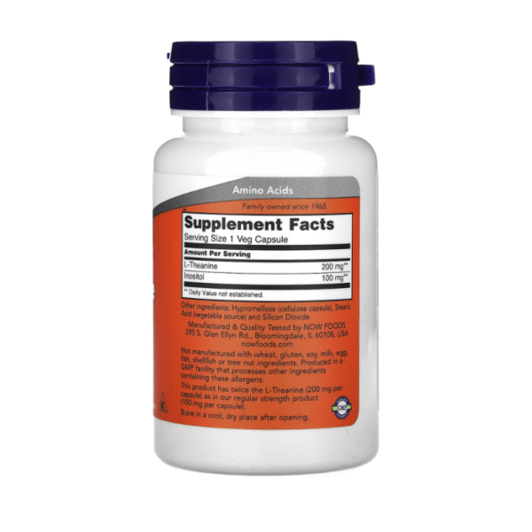 Now Foods Double Strength L-Theanine 200 mg 60 Veg Capsules - Image 2