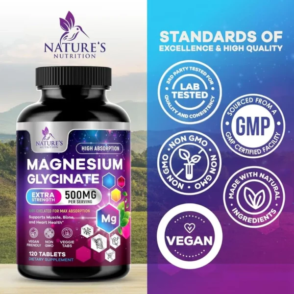 Nature’s Nutrition Magnesium Glycinate 500mg – 120 Tablets - Image 4