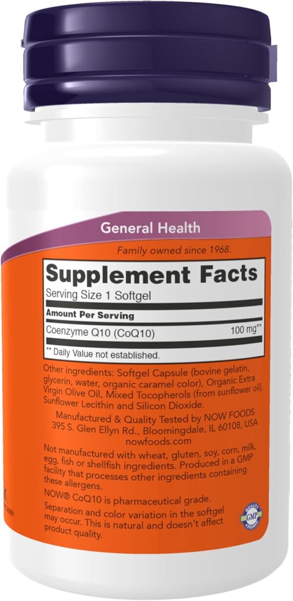 NOW Foods, CoQ10 100 mg (50 Softgels) - Image 3