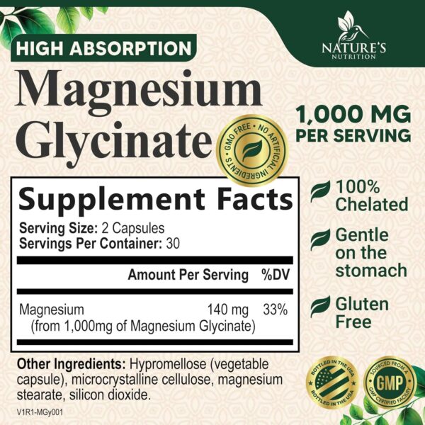 Nature’s Nutrition Magnesium Glycinate 1000mg (60 Capsules) - Image 3