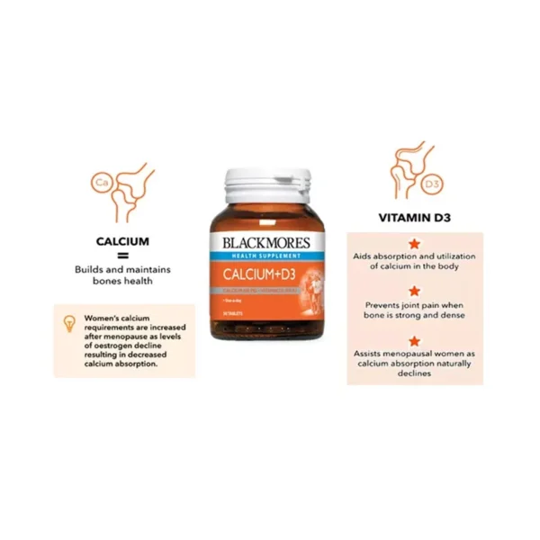 Blackmores Calcium + Vitamin D3 – 120 Tablets - Image 2