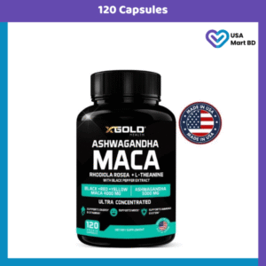 X Gold Health Ashwagandha & Maca Root Black Extract plus, Rhodiola Rosea & L-Theanine (120 Capsules)