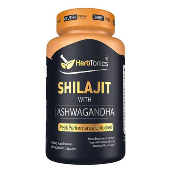 HerbTonics Shilajit with Ashwagandha 60 Vegetarian Capsules - Image 1