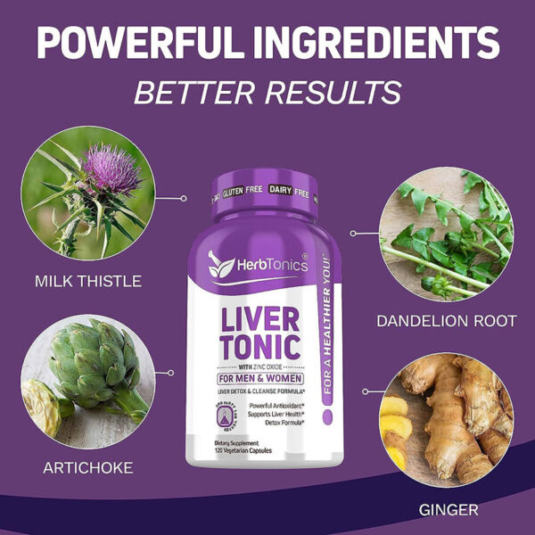 HerbTonics Liver Tonic With Zinc Oxide For Men & Woman 120 Capsules - Image 4
