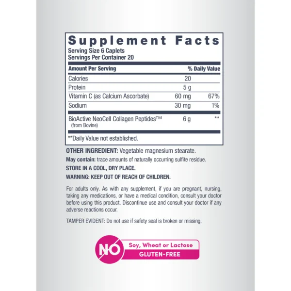 NeoCell Grassfed Collagen Peptides + C, 6000 mg (per serving), 120 Caplets - Image 3