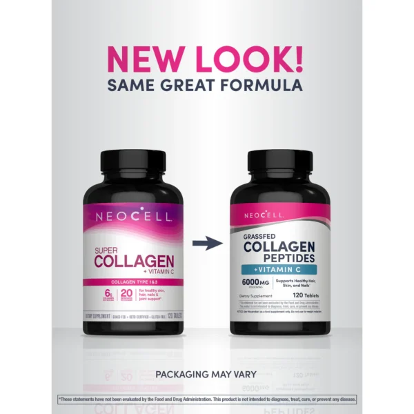 NeoCell Grassfed Collagen Peptides + C, 6000 mg (per serving), 120 Caplets - Image 4