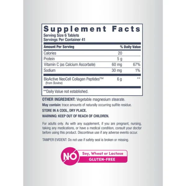 Neocell Grassfed Collagen Peptides + C, 6000 mg (per serving), 250 Caplets - Image 3