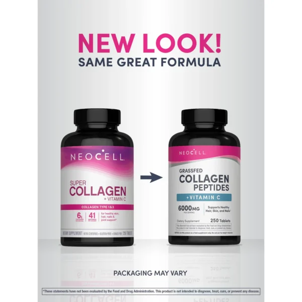 Neocell Grassfed Collagen Peptides + C, 6000 mg (per serving), 250 Caplets - Image 4