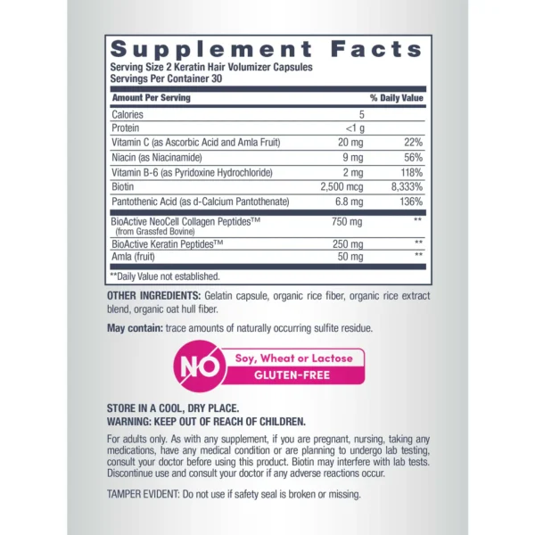 NeoCell Keratin Hair Volumizer, 60 Vegetarian Capsules - Image 3