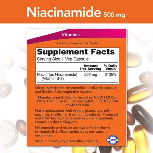 NOW Niacinamide 500mg – 100 Capsules - Image 2