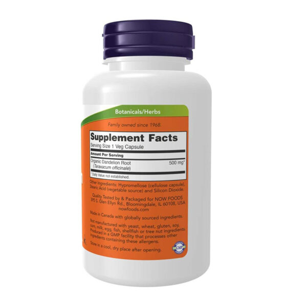 Now Dandelion Root 500 mg – 100 Veg Capsules - Image 2
