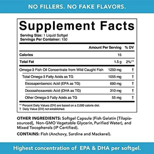 Sports Research Triple Strength Omega 3 Fish Oil 1250mg – 150 Softgels - Image 3