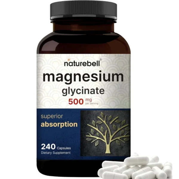 Naturebell Magnesium Glycinate 500mg (240 Capsules) | 3rd Party Tested - Image 1