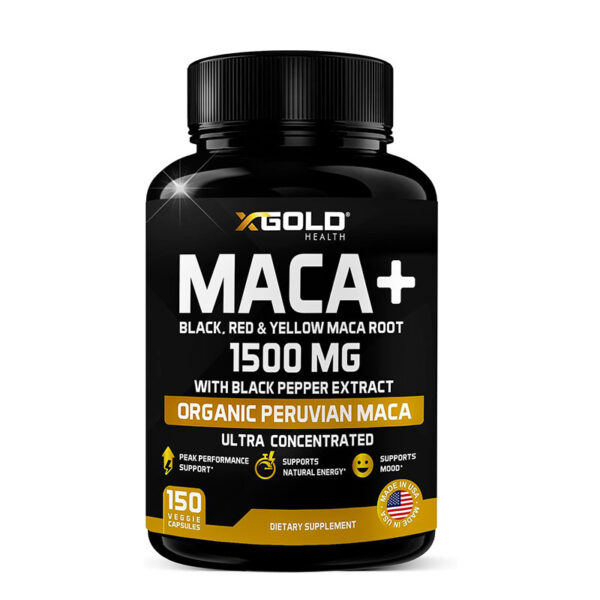 X Gold Health Organic Maca Root Capsules Black Yellow Red Strongest 1500 mg 150 Capsules - Image 2