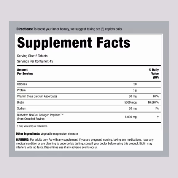 Neocell Grassfed Collagen Peptides + C & Biotin, 270 tablets - Image 2