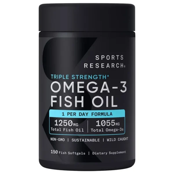 Sports Research Triple Strength Omega 3 Fish Oil 1250mg – 150 Softgels - Image 1