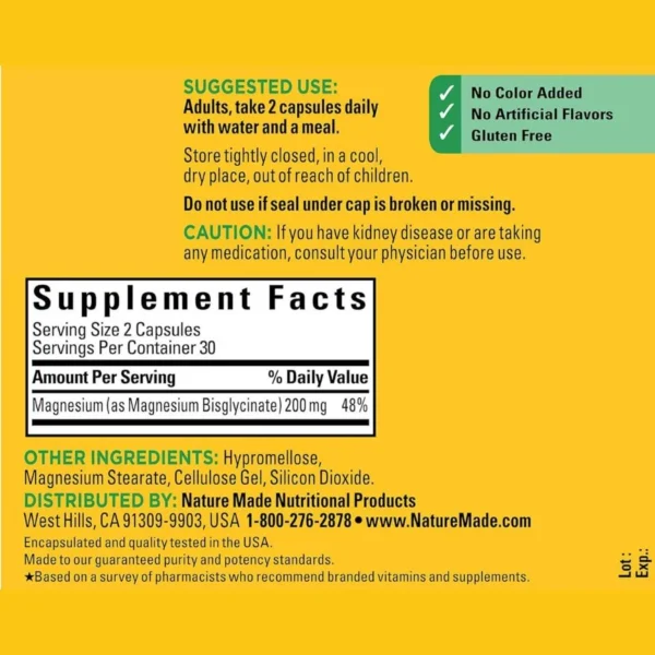 Nature Made Magnesium Glycinate 200 mg | 60 Capsules - Image 2