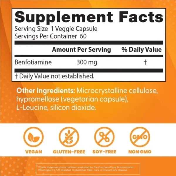 Doctor’s Best Benfotiamine 300 mg (60 Veg Capsules) - Image 3