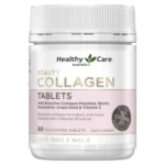 Healthy Care Beauty Collagen Tablets – Enhances Skin Firmness & Provides Antioxidant Support – Supplement with Bioactive Collagen Peptides, Biotin & Resveratrol – 60 Tablets