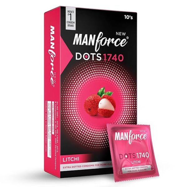 Manforce Litchi Flavoured Extra Dotted Condom For Men – 10 Pieces - Image 1