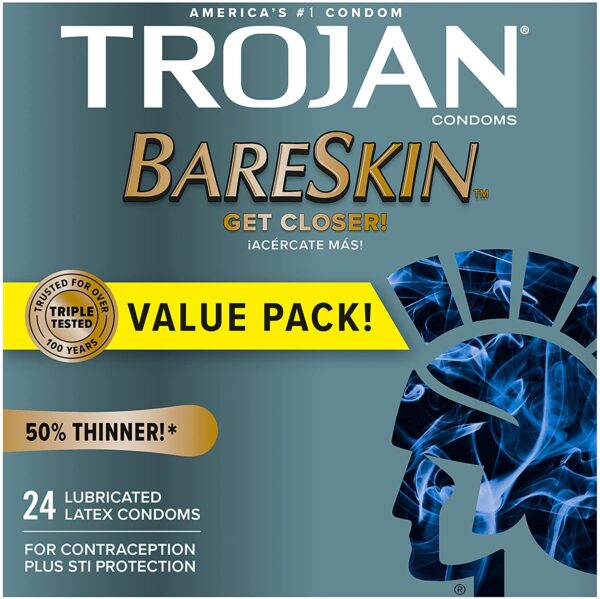 Trojan Bareskin Premium Thin Lubricated Condoms, 24 Count - Image 1