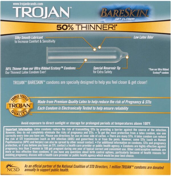 Trojan Bareskin Premium Thin Lubricated Condoms, 24 Count - Image 2
