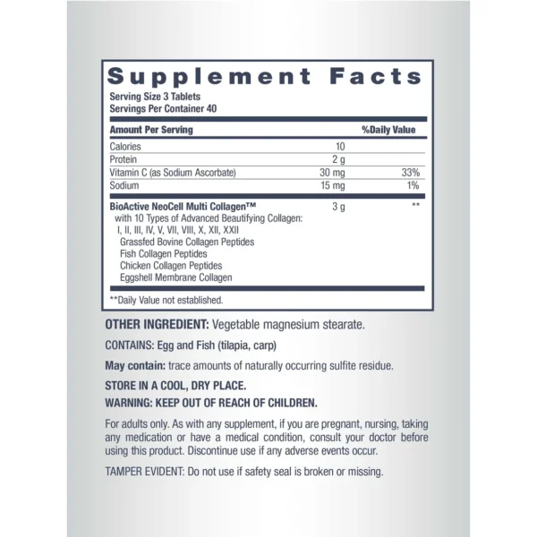 NeoCell Super Multi Collagen Peptides For Men and Women 120 Tablets - Image 2