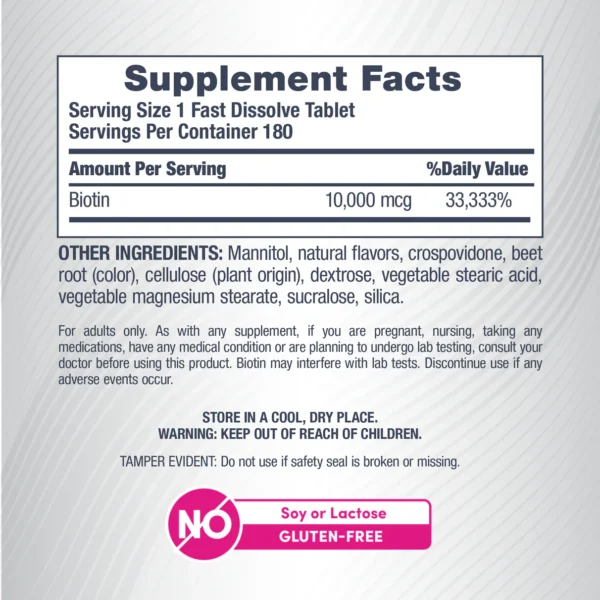 NeoCell Biotin 10000 mcg Fast Dissolve 180 Fast Dissolve Tablets - Image 2