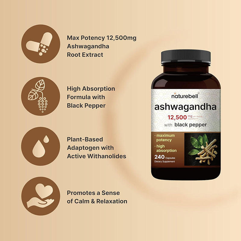 NatureBell-Ashwagandha-12500mg-240-Capsules-Copy NatureBell Ashwagandha 12,500 mg with Black Pepper 240 Capsules - Image 3