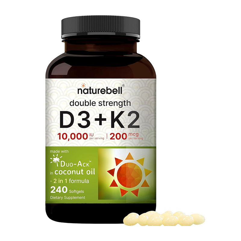 NatureBell-Vitamin-D3-K2-240-Softgels-0 NatureBell Vitamin D3 K2 (10000 IU Vitamin D + 200mcg Vitamin K MK-7) 240 Softgels - Image 1