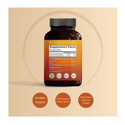 Naturebell-Vitamin-D3-K2-with-Coconut-Oil-Softgels-1-430x430 Naturebell Vitamin D3 + K2 with Coconut Oil 5000 mg 240 Softgels - Image 3
