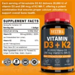 NextDia Vitamin D3 (20,000 IU) + K2 (200 mcg) – 120 softgels - Image 2